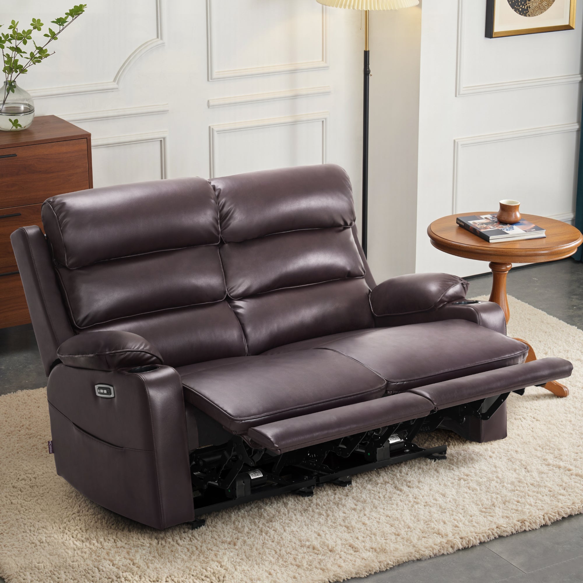 Power Reclining Loveseat with Heat and Massage, Faux Leather 6711