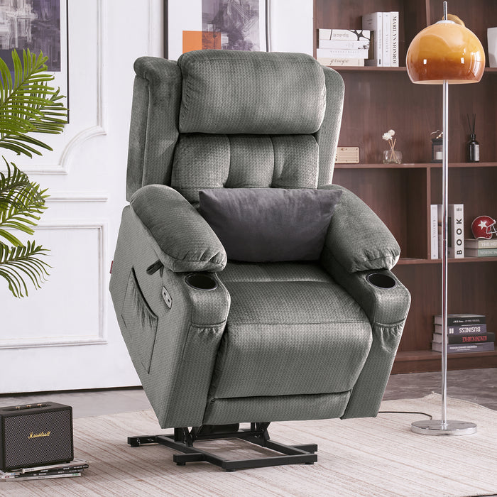 MCombo Lay Flat Lift Recliner with Power Headrest for Small Elderly People, Infinite Position Lift Chair, Massage and Heat, Fabric 7660