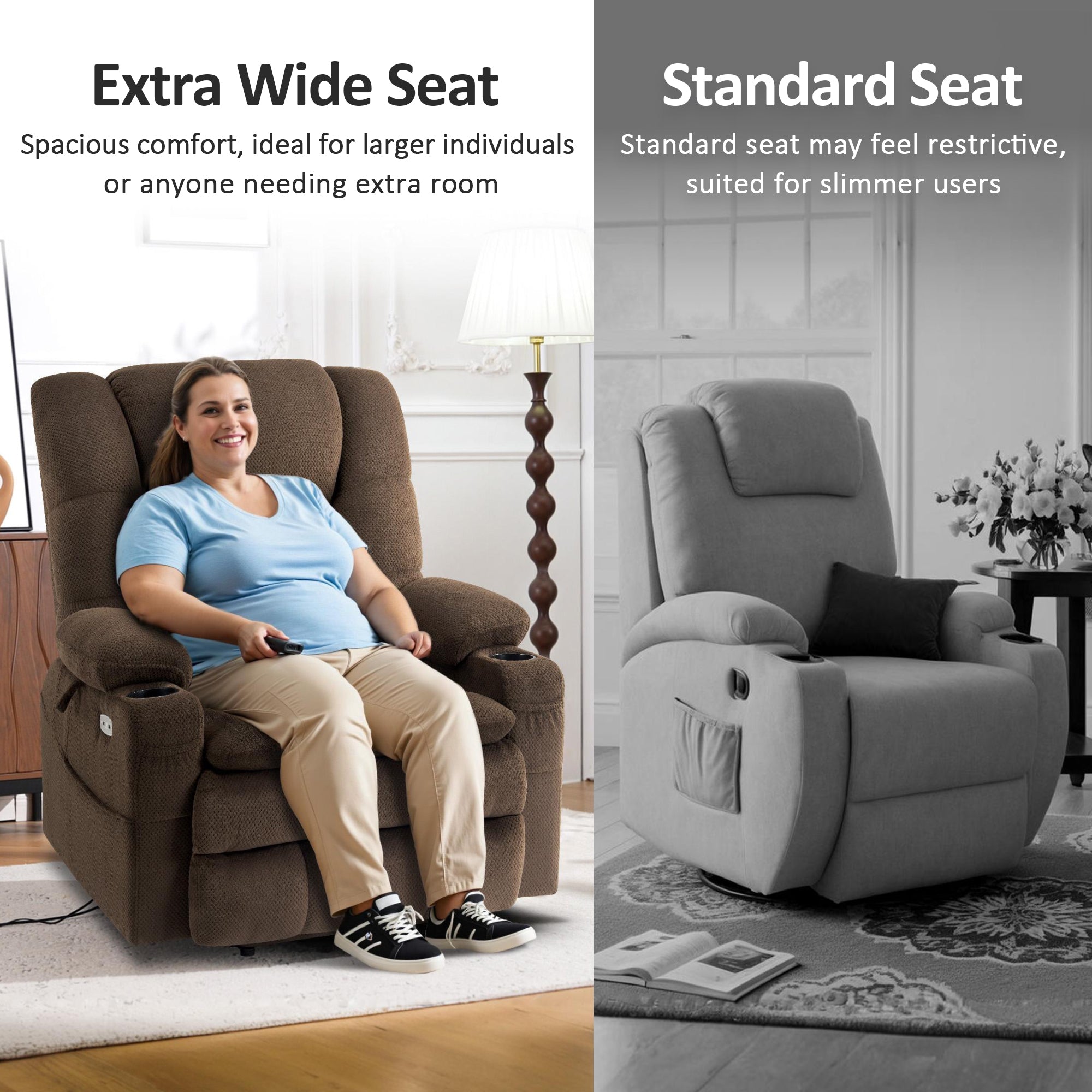 Power Lift Recliner Chair, Triple Motor, Massage and Heat, Fabric 7634|7631|7632|R7635