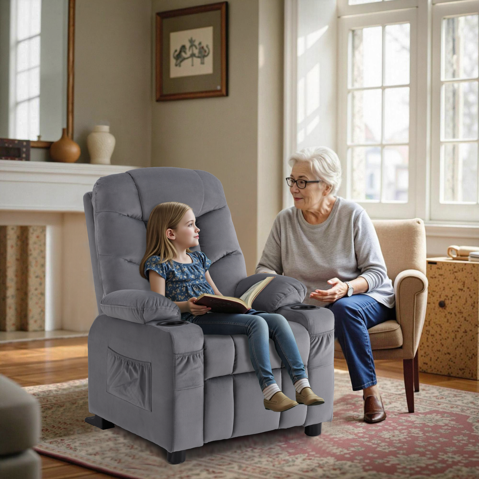 Big Kids Recliner Chair, Velvet Fabric 7355|7366