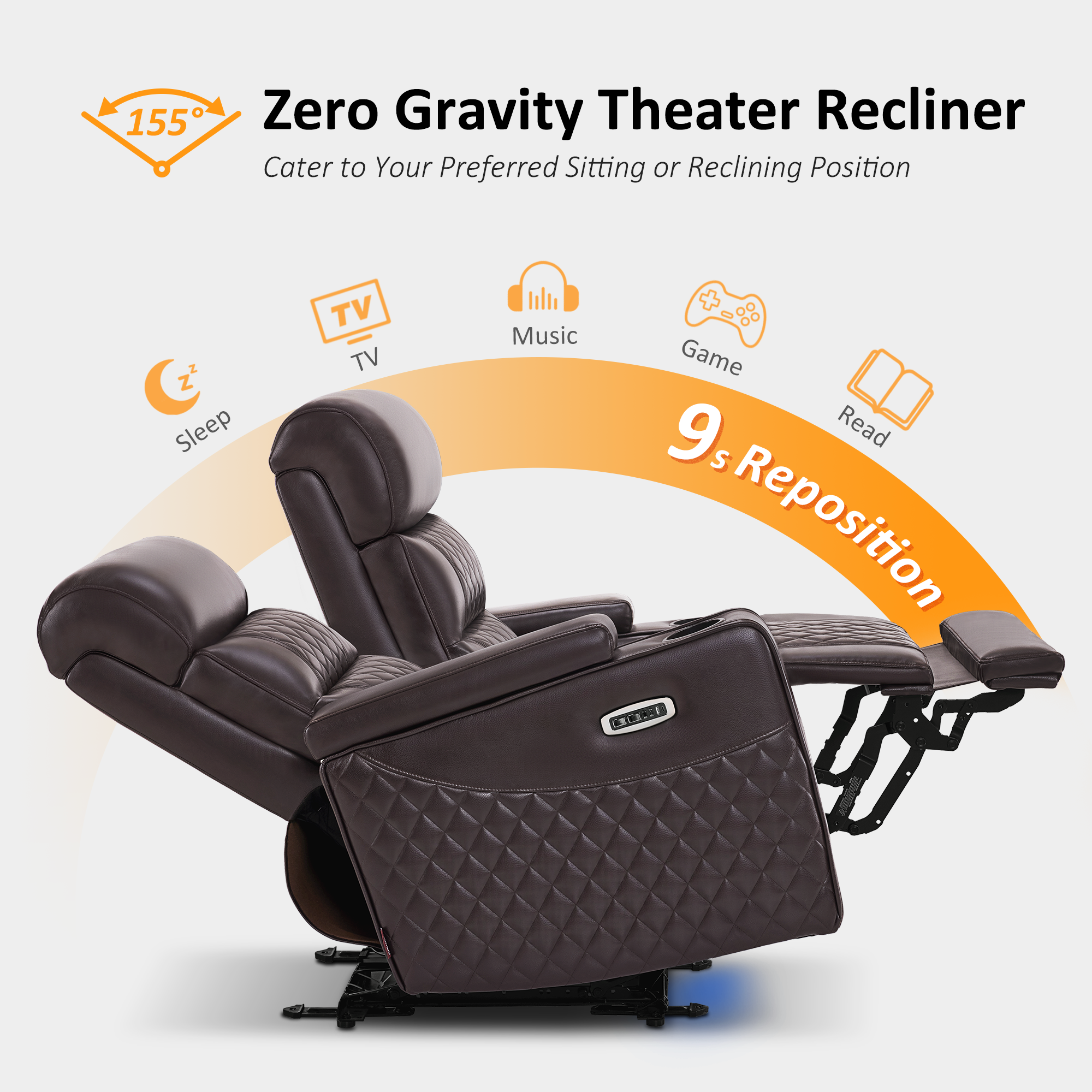 Power Reclining Loveseat, Home Theater Seating, Faux leather HTS470