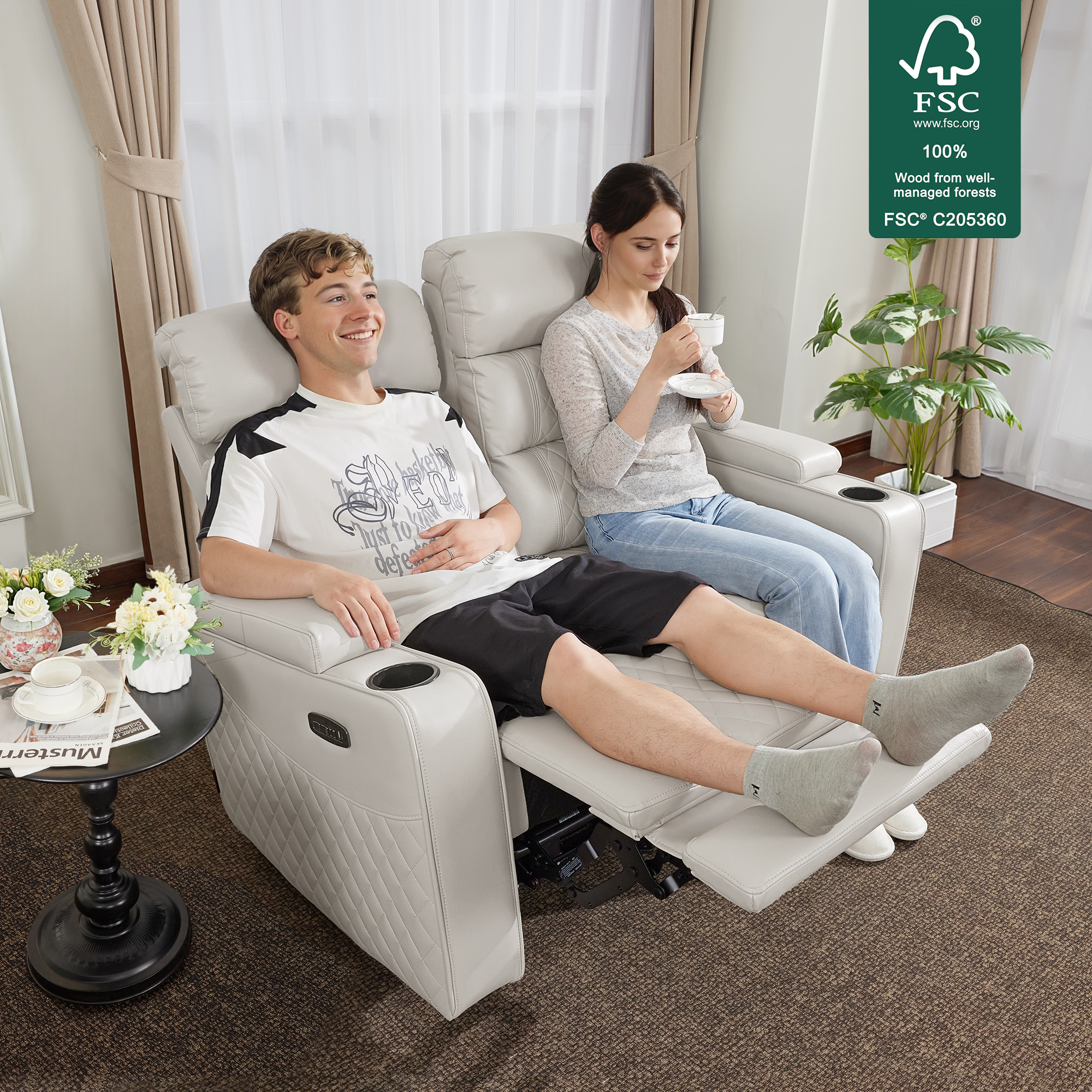 Power Reclining Loveseat, Home Theater Seating, Faux leather HTS470