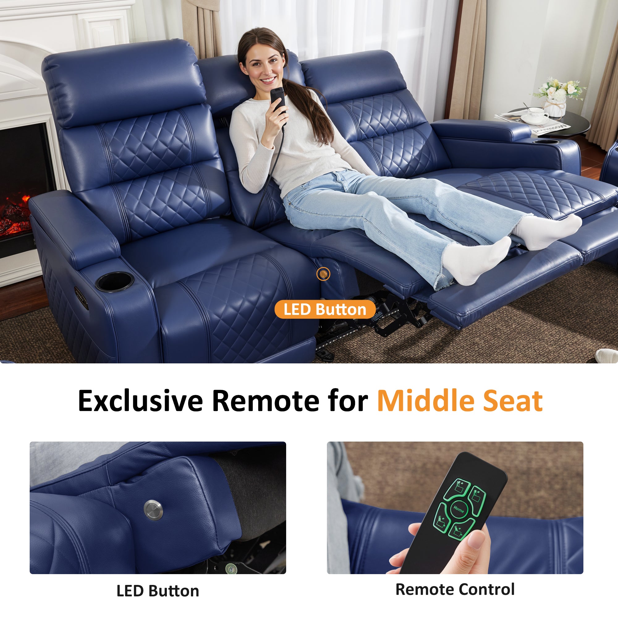 Power Reclining Sofa, Home Theater Seating, Faux leather HTS564