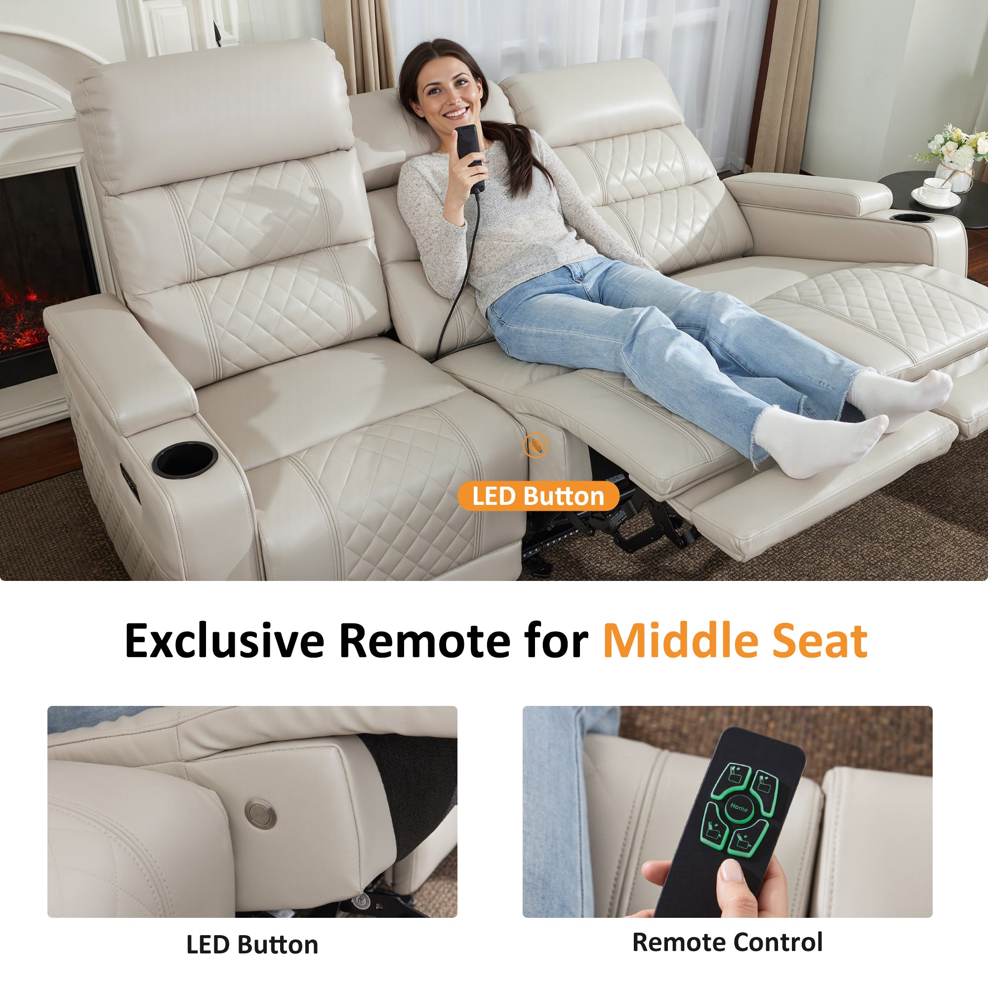 Power Reclining Sofa, Home Theater Seating, Faux leather HTS564