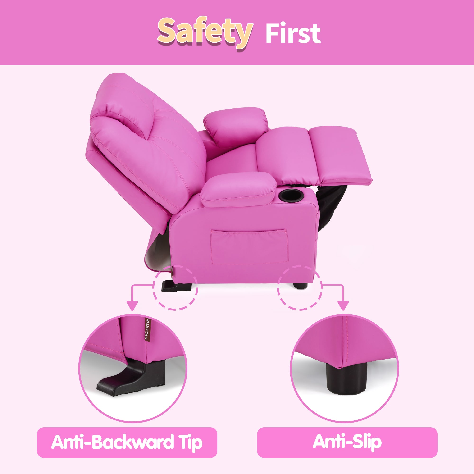 Big Kids Recliner for Ages 3+, Child Reclining Chair, Toddlers Recliner Sofa with Cup Holders 7388
