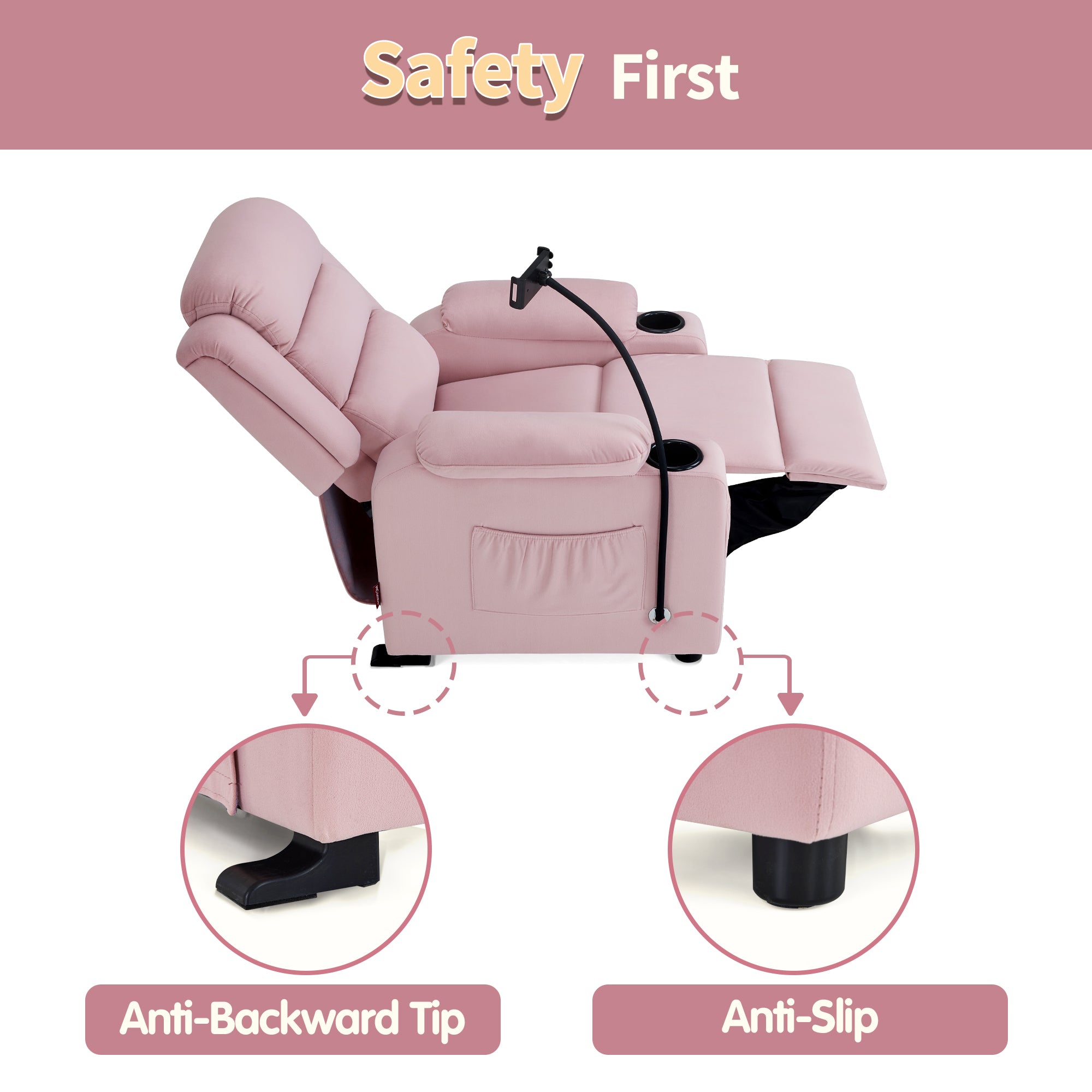 Bigger Kids Recliner for Ages 5+, Teens Recliner with iPad Stand, Child Reclining Chair with Cup Holders 7377