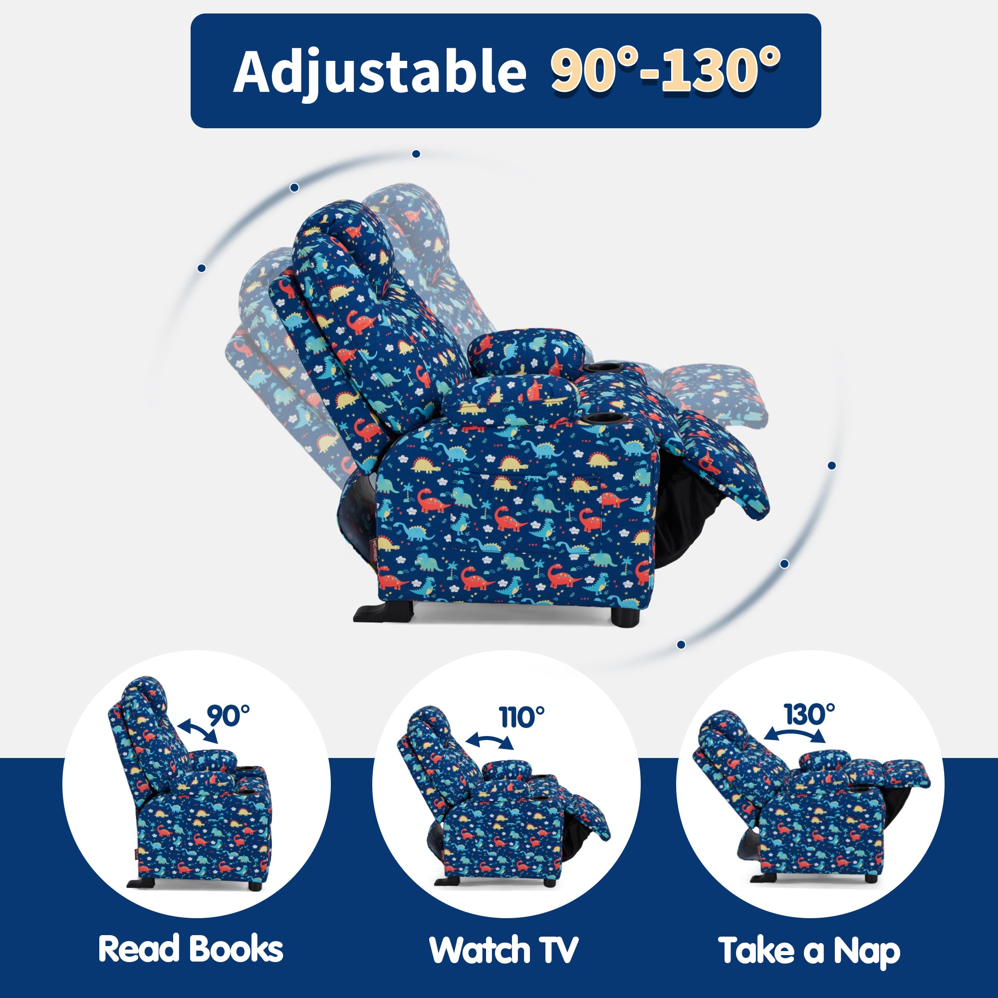 Big Kids Recliner for Ages 3+, Child Reclining Chair, Toddlers Recliner Sofa with Cup Holders 7388