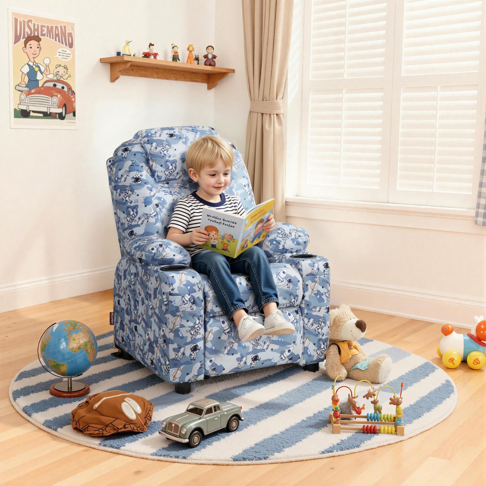 Big Kids Recliner for Ages 3+, Child Reclining Chair, Toddlers Recliner Sofa with Cup Holders 7388