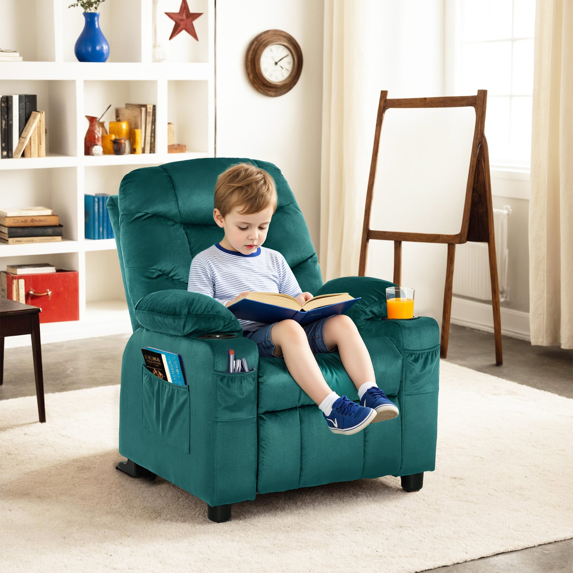 Big Kids Recliner Chair, Velvet Fabric 7355|7366