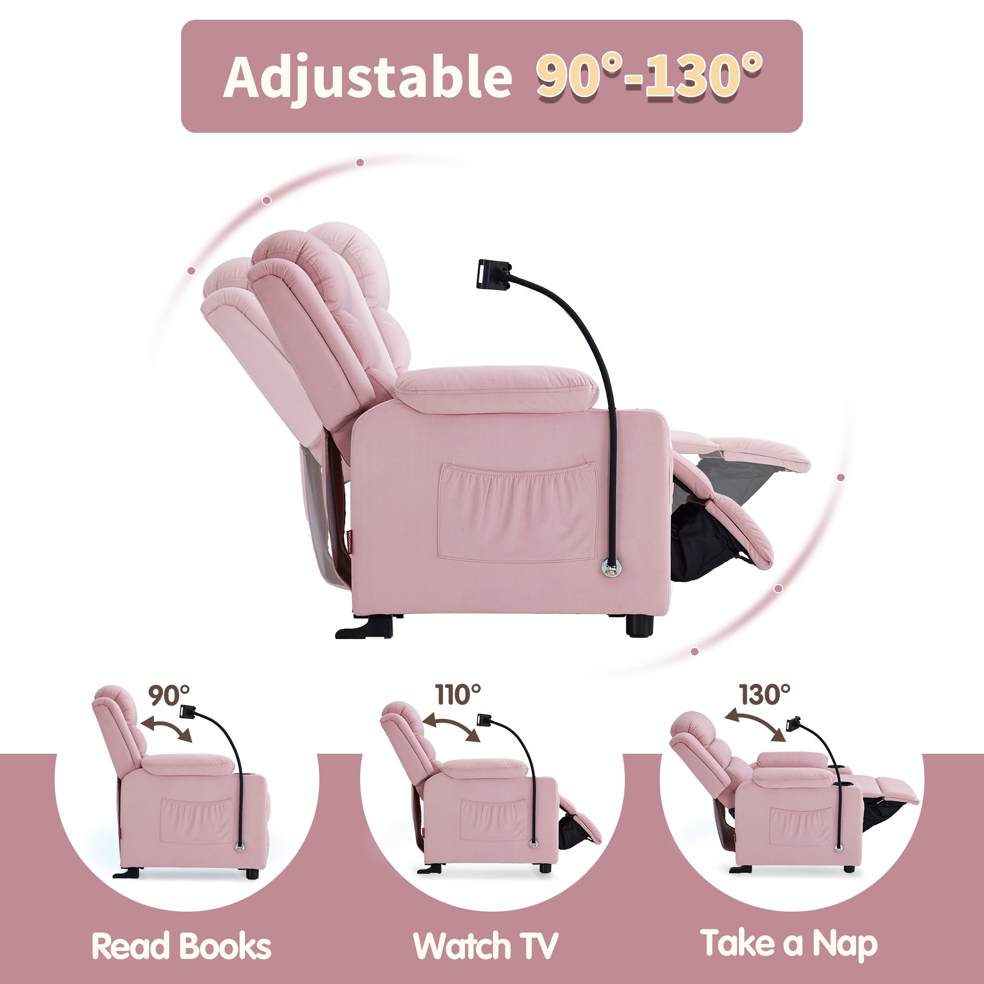 Bigger Kids Recliner for Ages 5+, Teens Recliner with iPad Stand, Child Reclining Chair with Cup Holders 7377