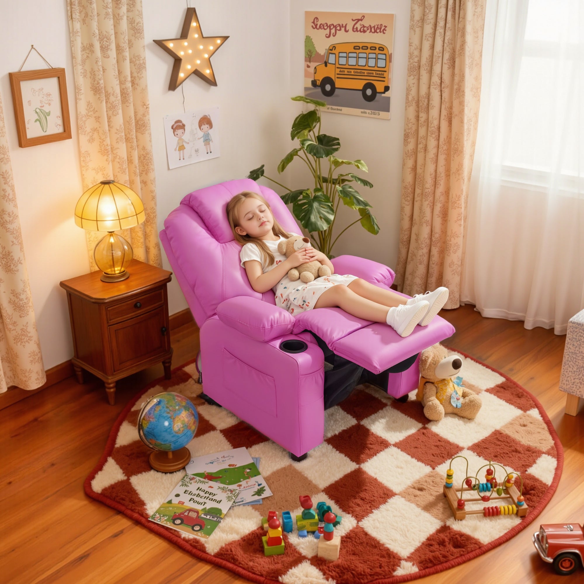 Big Kids Recliner for Ages 3+, Child Reclining Chair, Toddlers Recliner Sofa with Cup Holders 7388