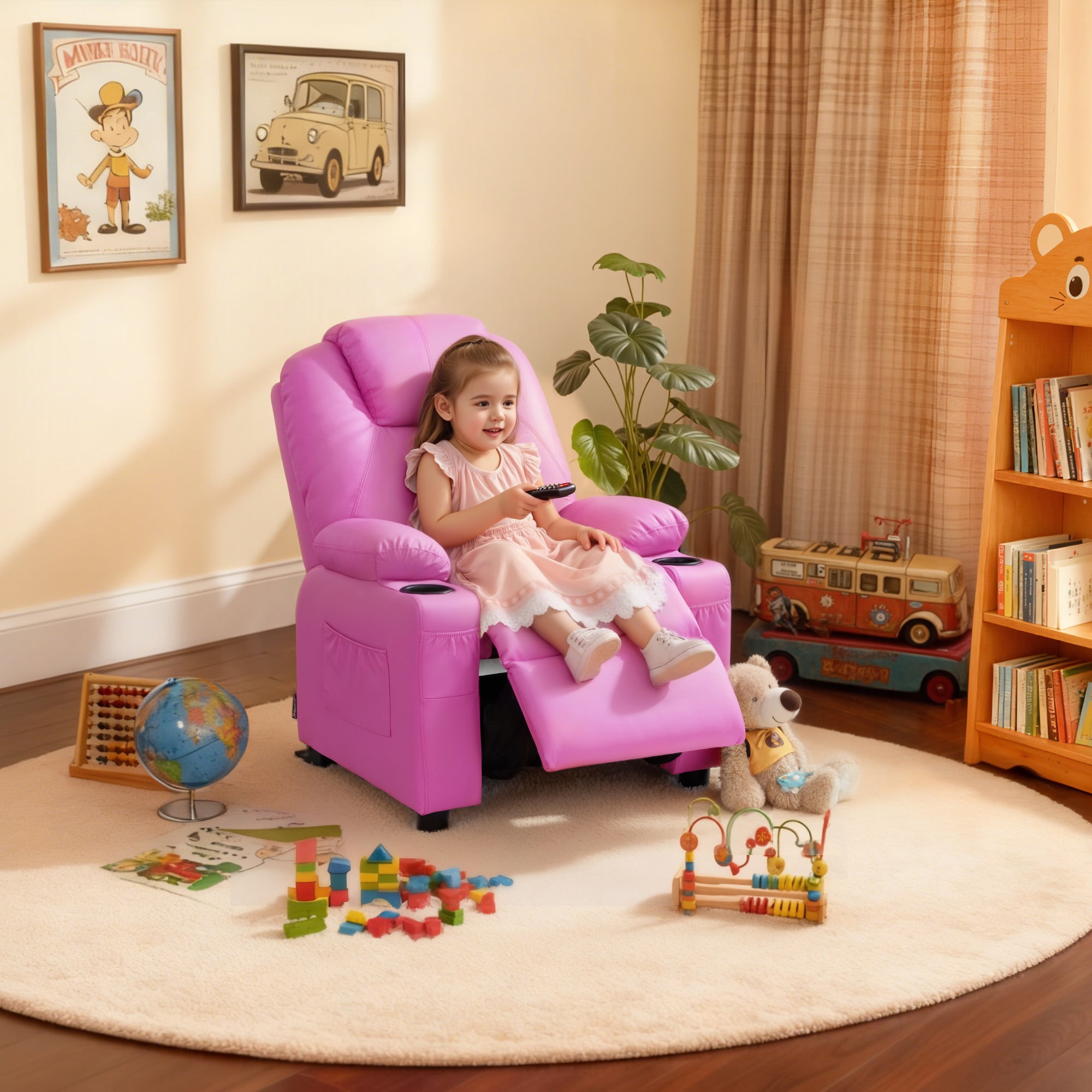 Big Kids Recliner for Ages 3+, Child Reclining Chair, Toddlers Recliner Sofa with Cup Holders 7388