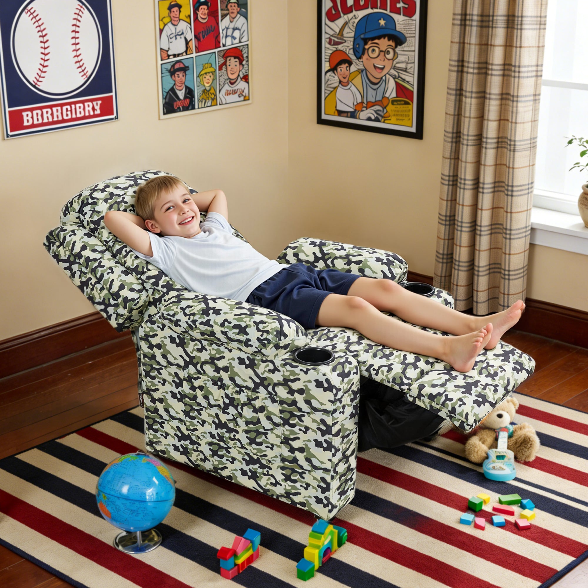 Bigger Kids Recliner for Ages 5+, Teens Recliner with iPad Stand, Child Reclining Chair with Cup Holders 7377