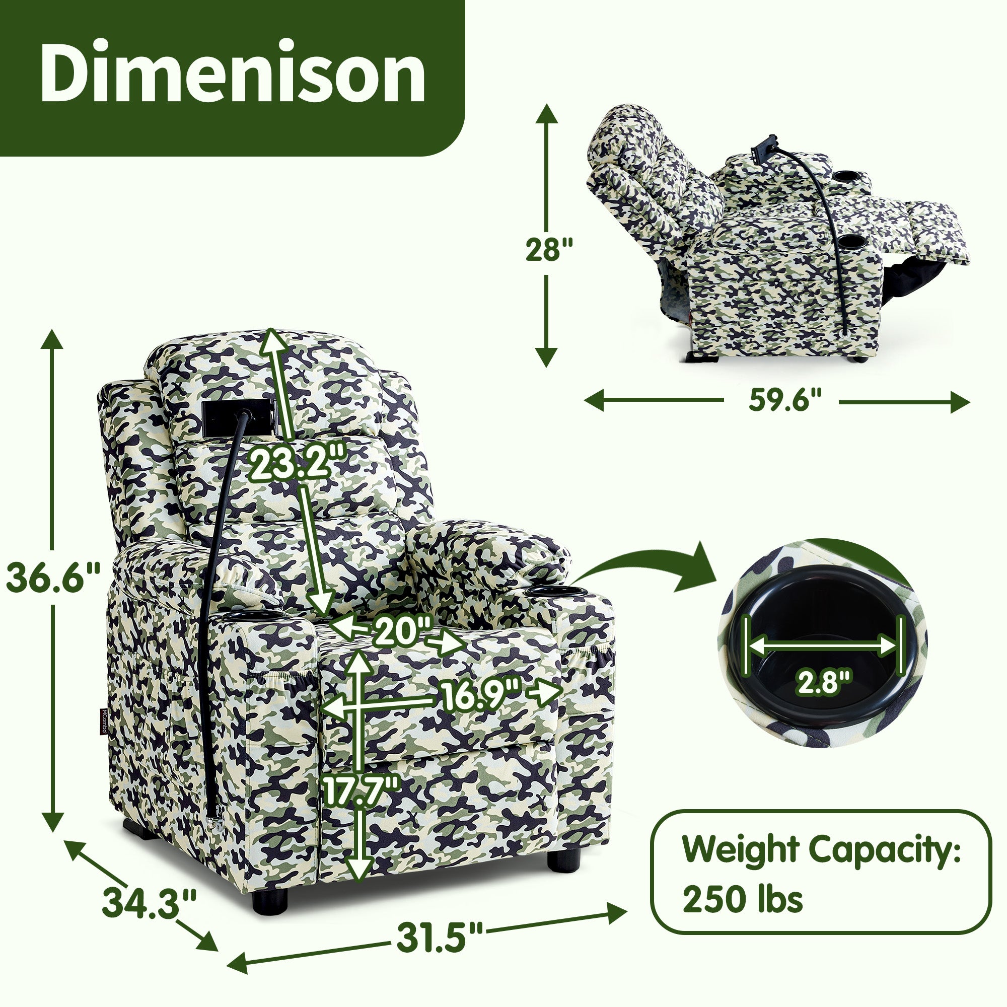 Bigger Kids Recliner for Ages 5+, Teens Recliner with iPad Stand, Child Reclining Chair with Cup Holders 7377