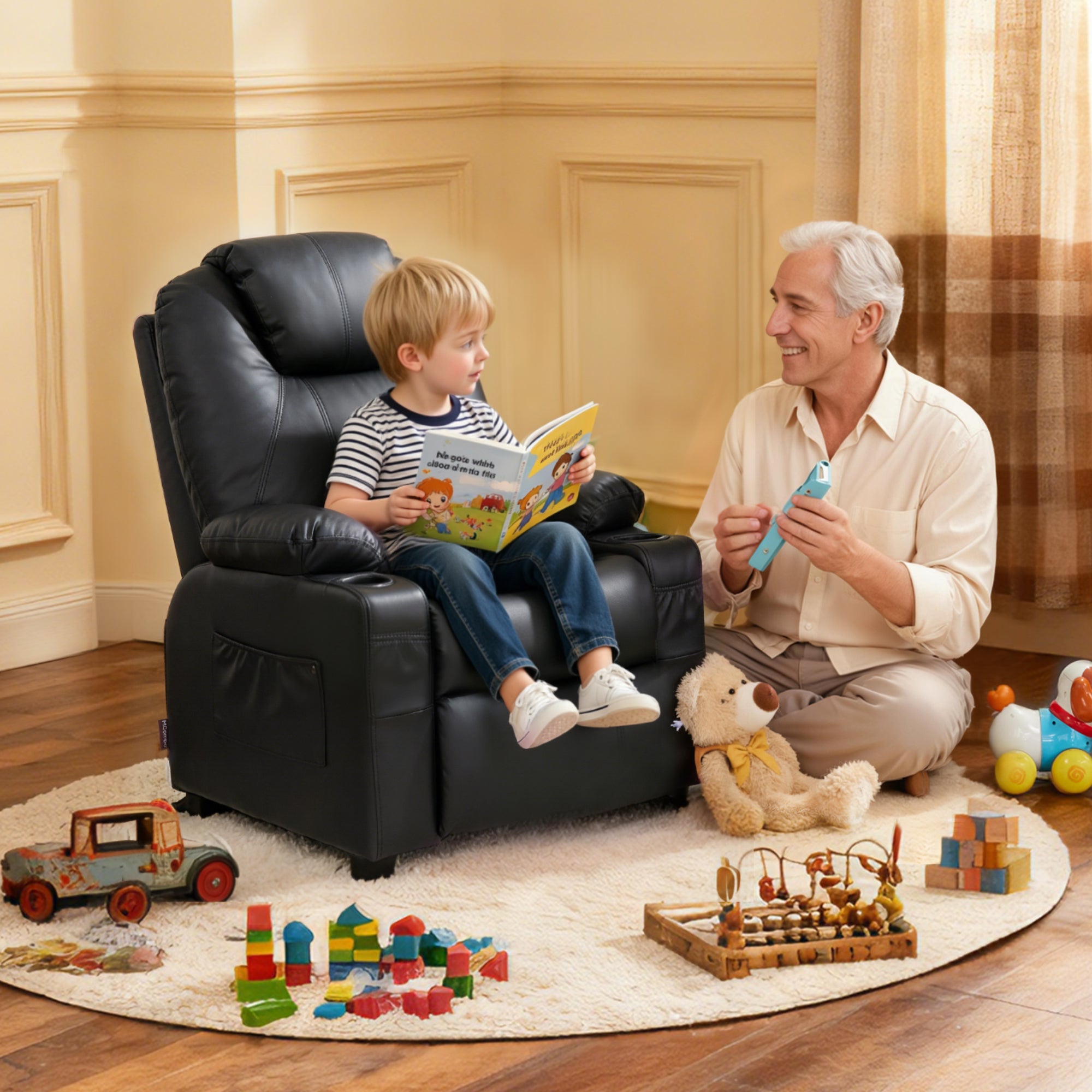 Big Kids Recliner for Ages 3+, Child Reclining Chair, Toddlers Recliner Sofa with Cup Holders 7388