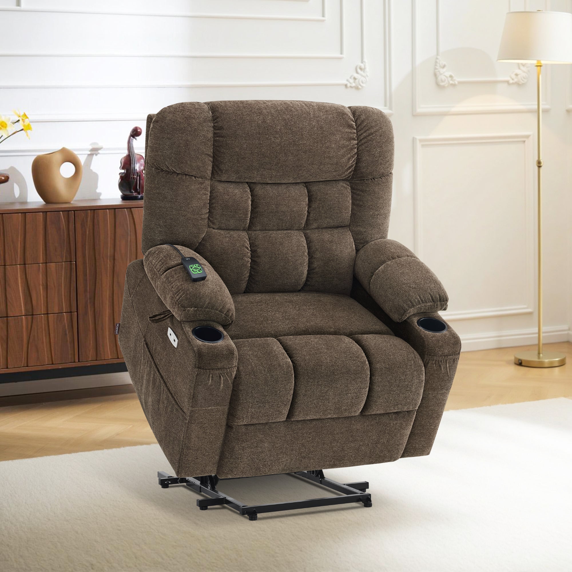 Power Lift Recliner Chair for Elderly, Dual Motor, Massage and Heat, Fabric R7070