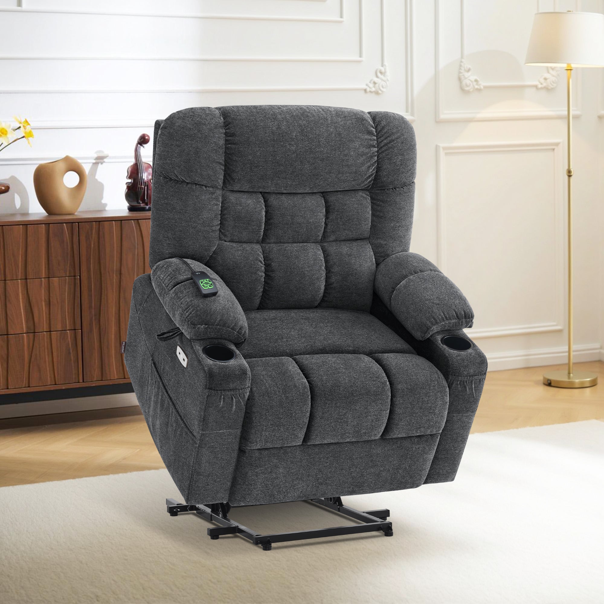 Power Lift Recliner Chair for Elderly, Dual Motor, Massage and Heat, Fabric R7070