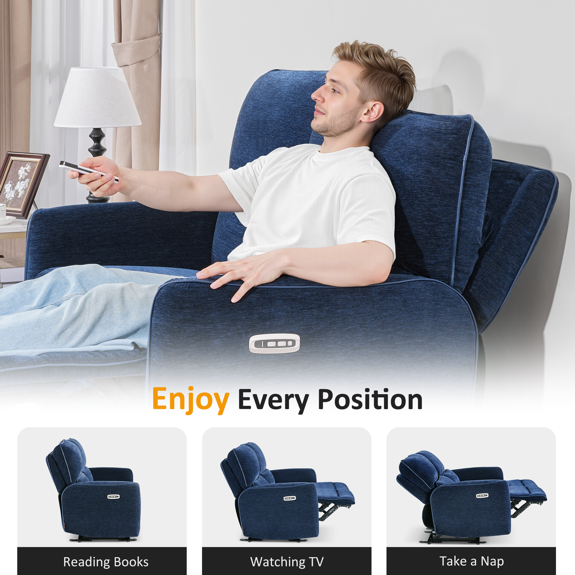 Power Reclining Loveseat with Adjustable Headrest, Wall Hugger, 6924