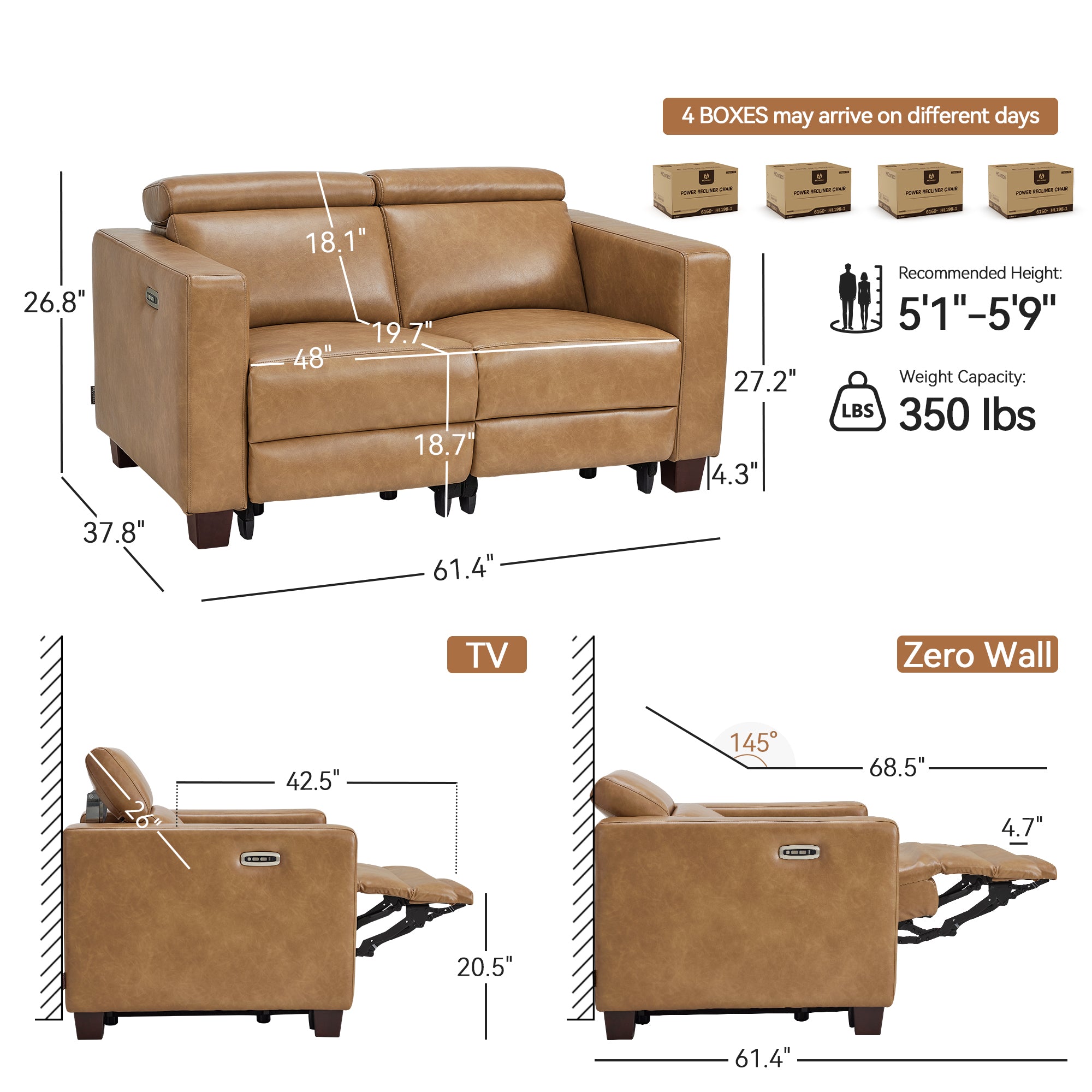 61.4'' Wall Hugger Power Loveseat for Small Spaces HL198M1|HL198M3