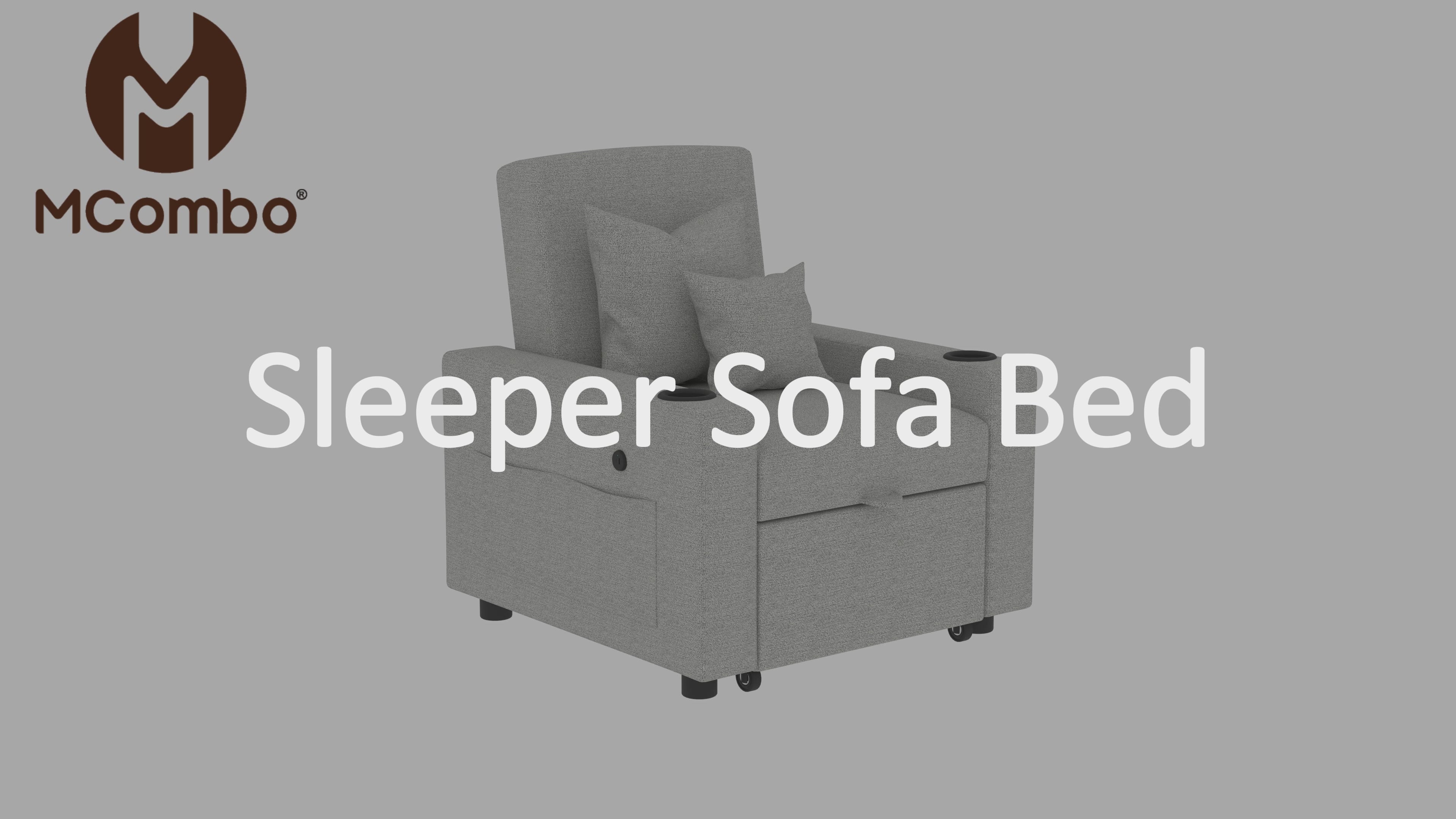MCombo Convertible Sleeper Chair Bed, 3-in-1 Folding Sofa Chair with Adjustable Backrest, Pull-Out Bed with USB Port, Cup Holders, Linen Fabric, for Small Spaces Living Room Guest Room Office VN6001