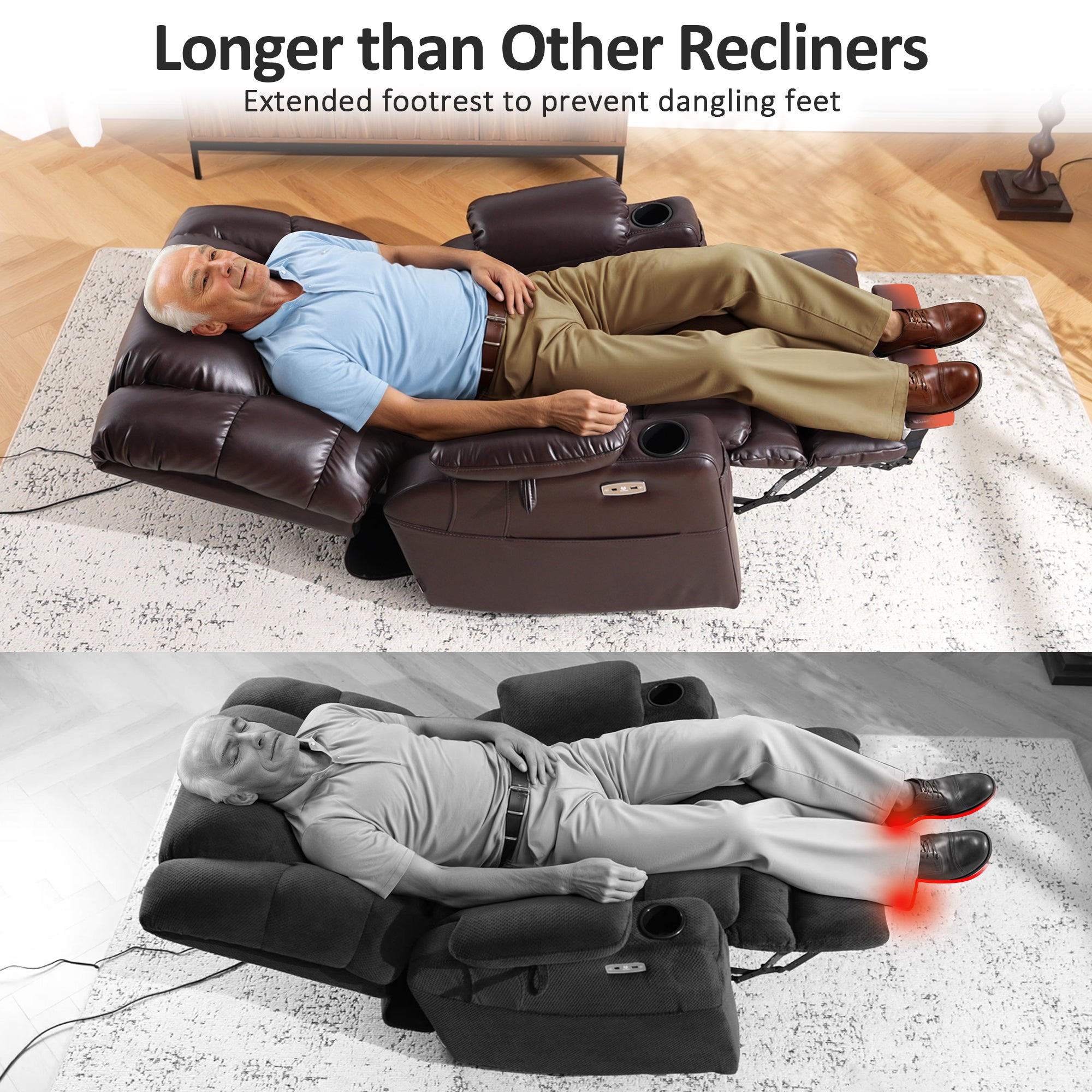 Power Lift Recliner Chair for Elderly, Dual Motor, Massage and Heat, Faux Leather 7634|R7635