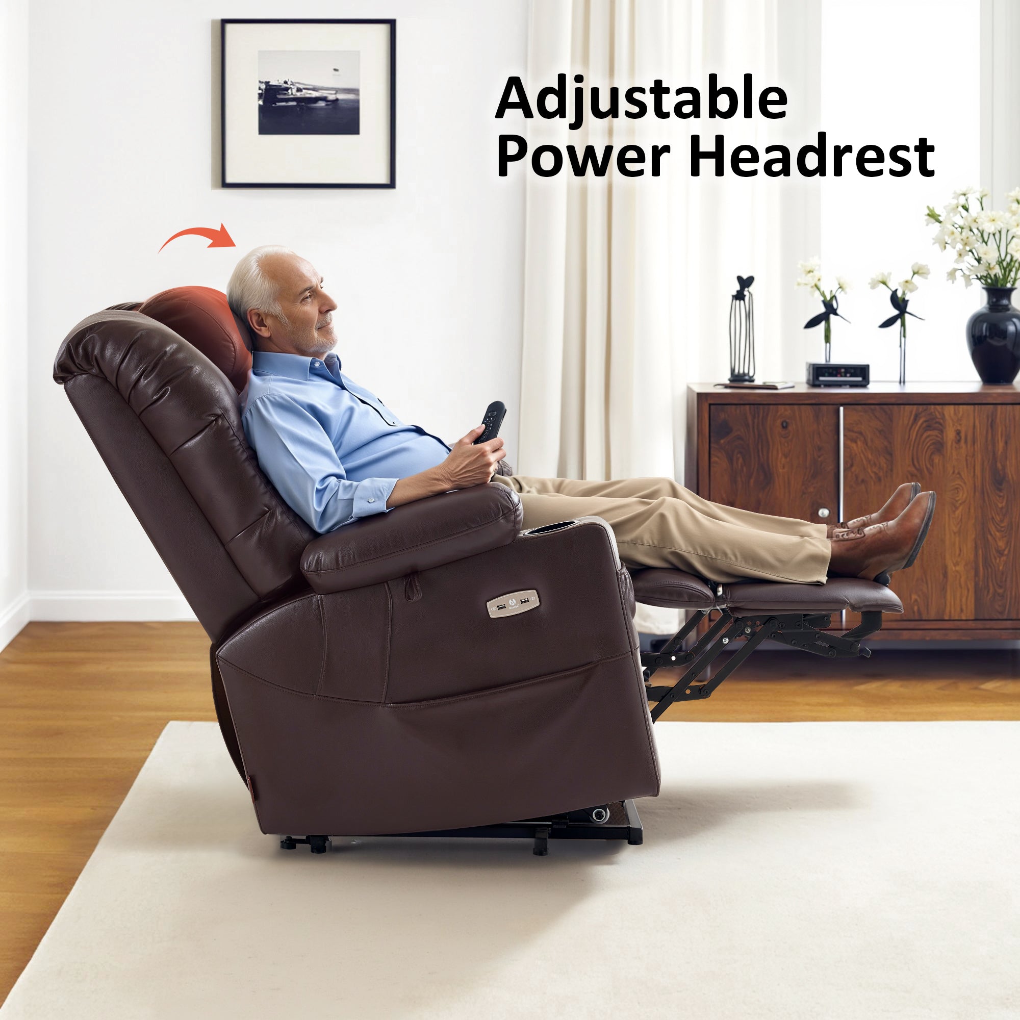 Power Lift Recliner Chair for Elderly, Dual Motor, Massage and Heat, Faux Leather 7634|R7635