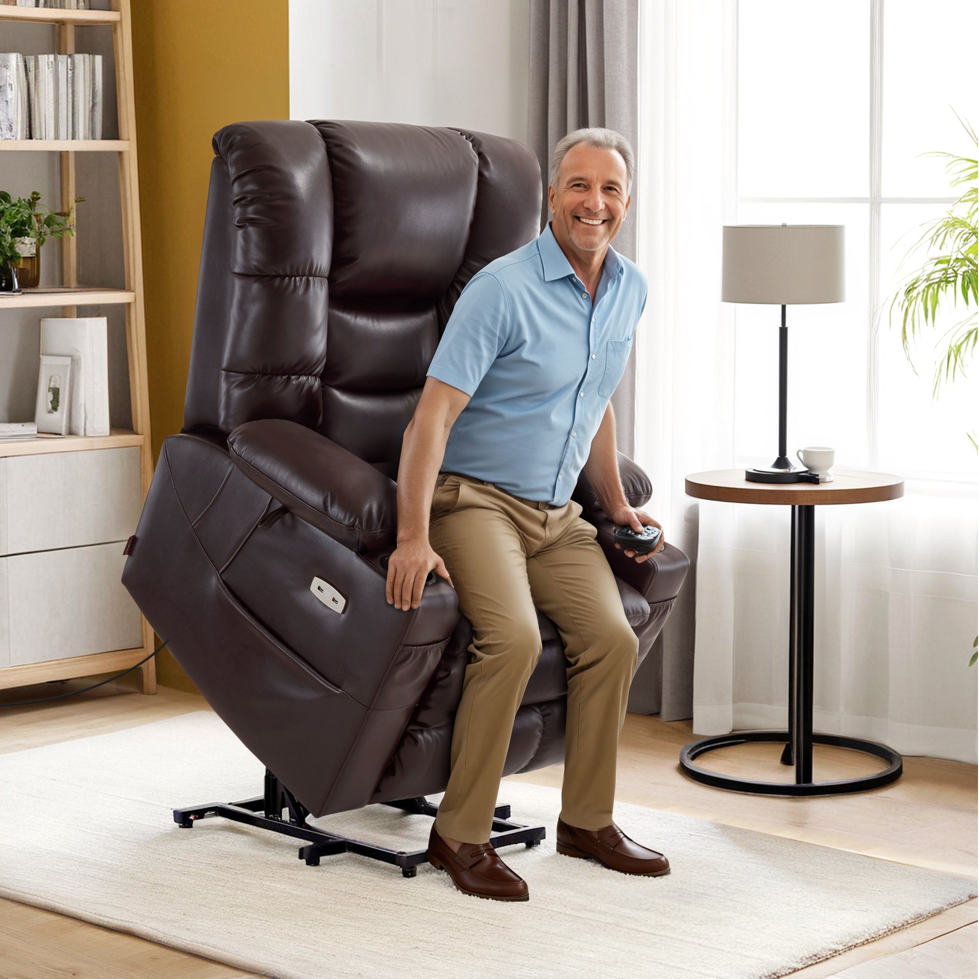 Power Lift Recliner Chair for Elderly,Triple Motor, Massage and Heat, Faux Leather 7632|7634|R7635