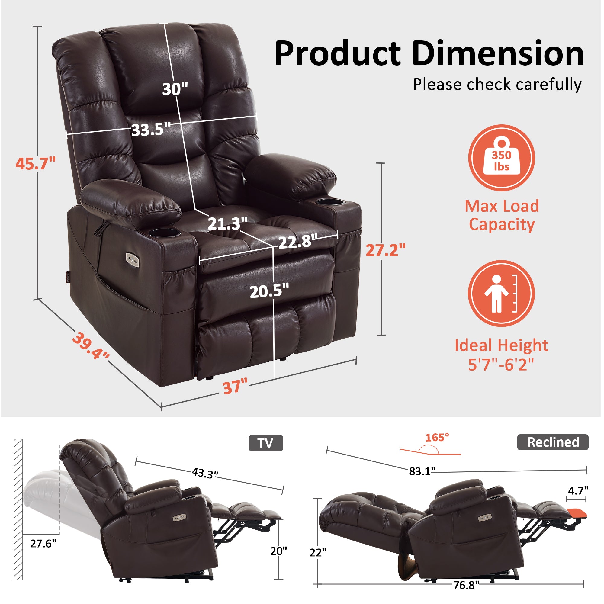 Power Lift Recliner Chair for Elderly,Triple Motor, Massage and Heat, Faux Leather 7632|7634|R7635
