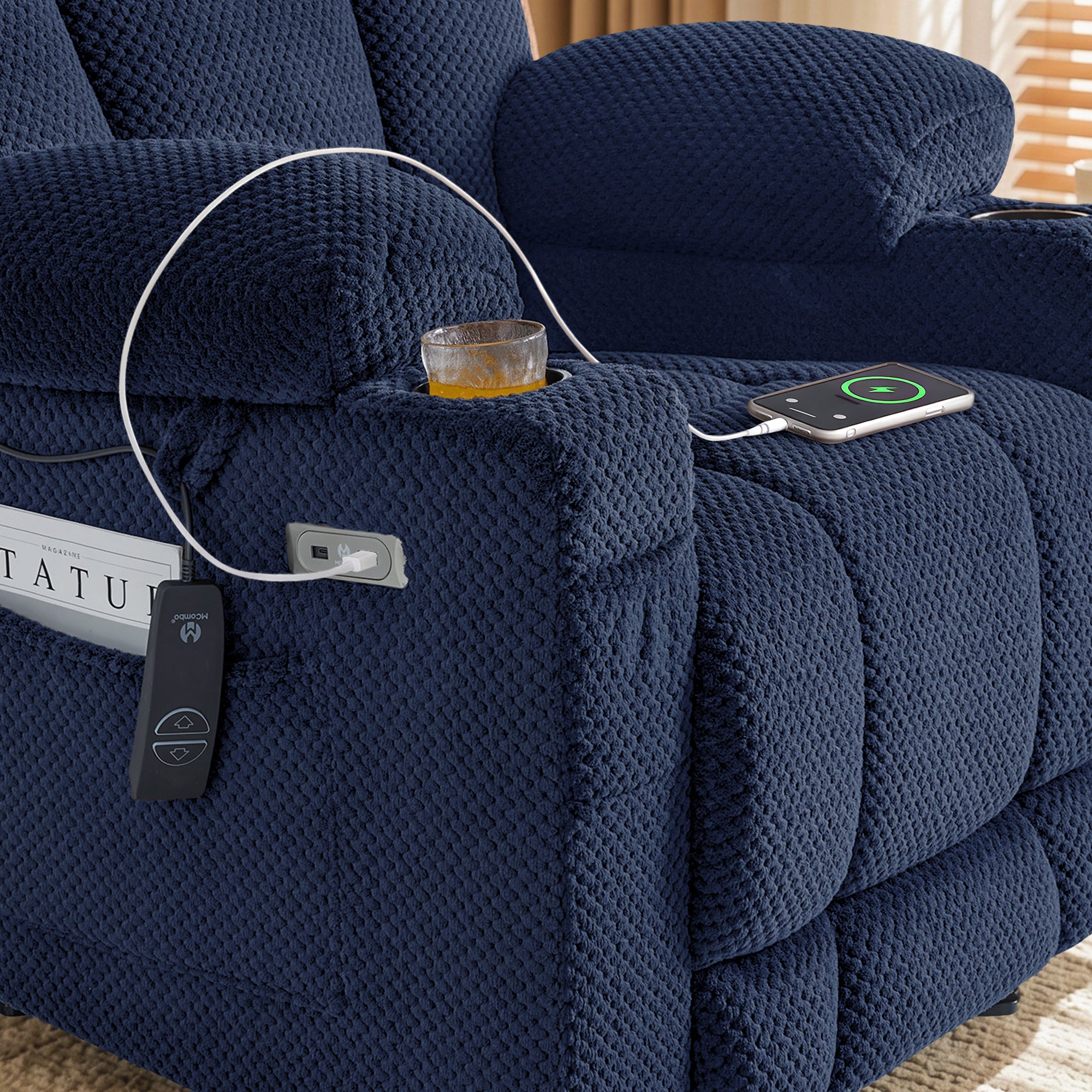 Power Recliner Chair with Massage and Heat, Fabric 8015|8017