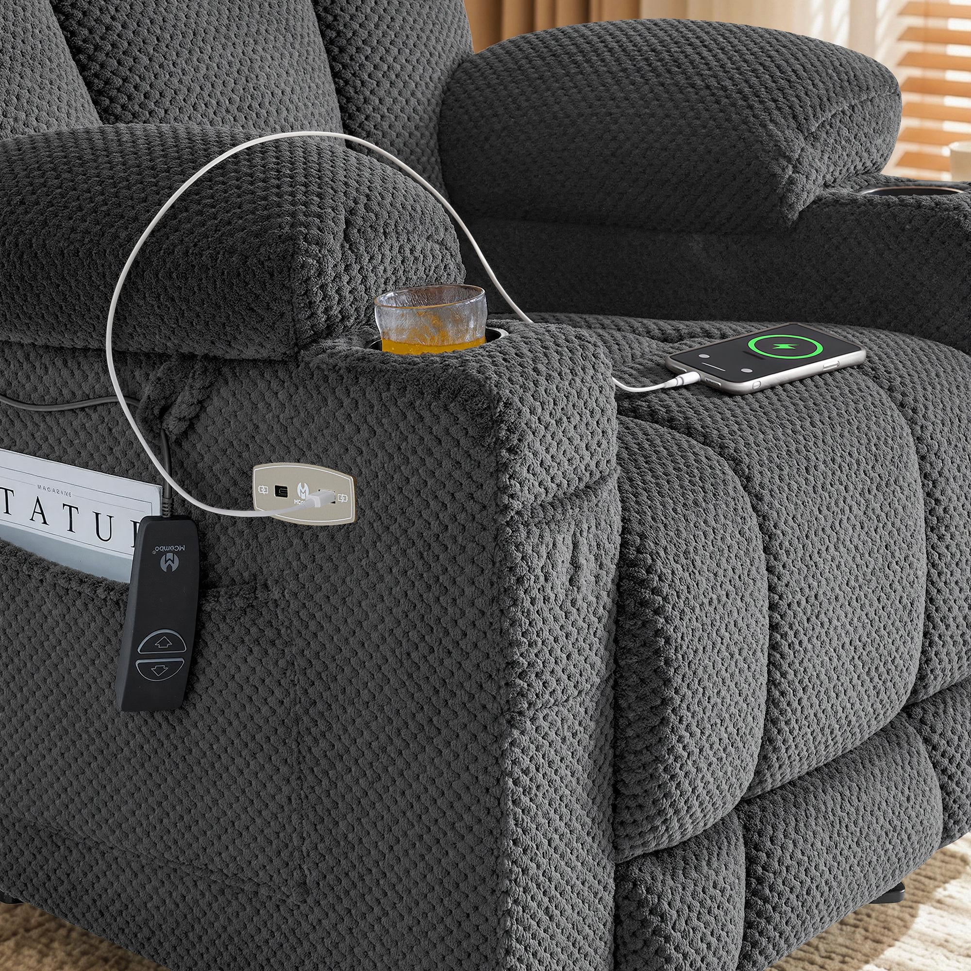 Power Recliner Chair with Massage and Heat, Fabric 8015|8017