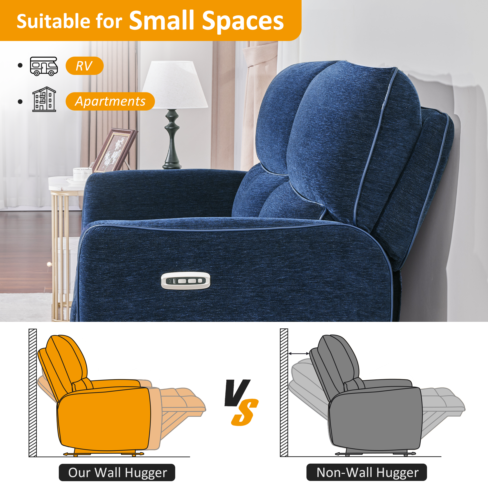 Power Reclining Loveseat with Adjustable Headrest, Wall Hugger, 6924