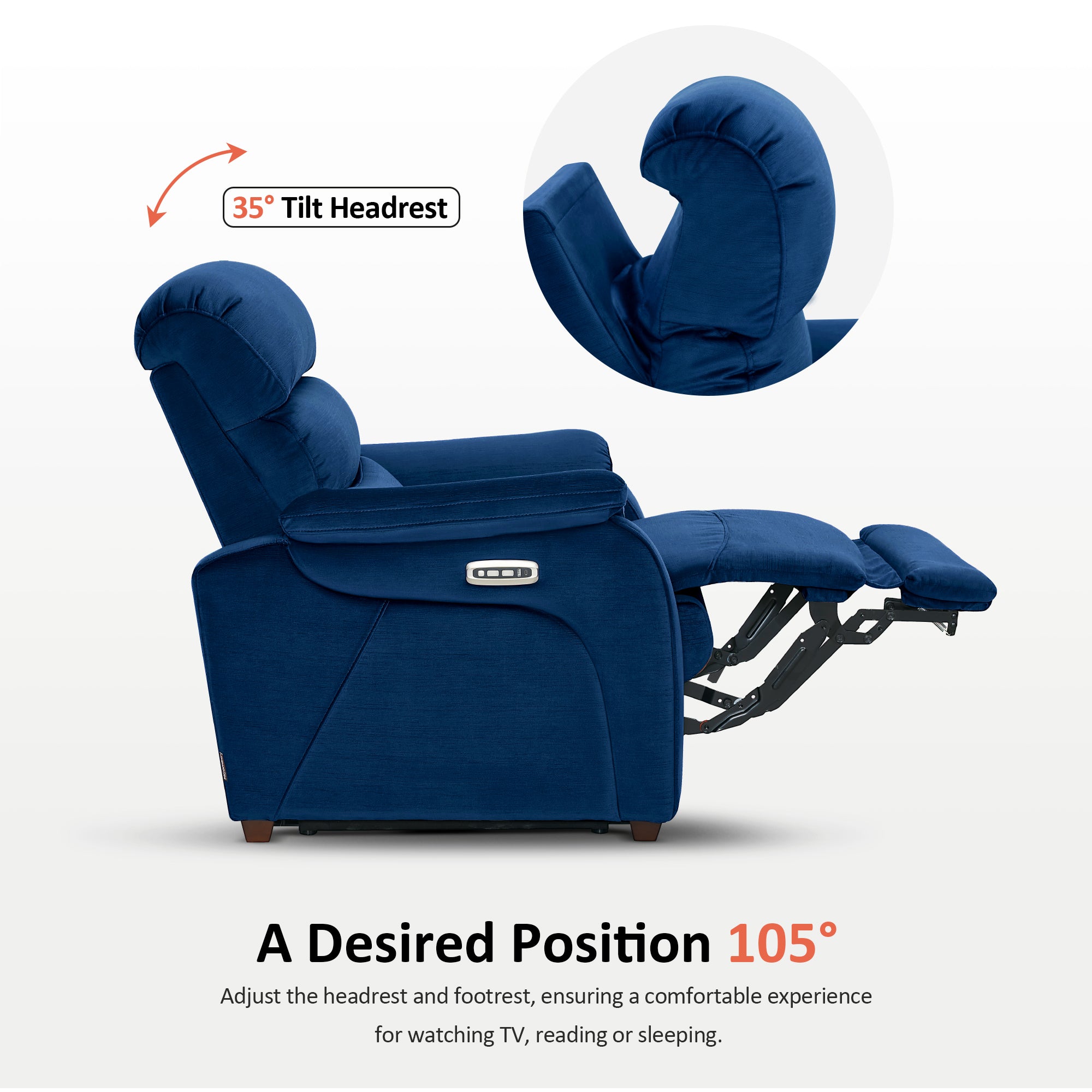 Zero Wall-Hugger Power Recliner Chair, Small Spaces and RV, Fabric ST257