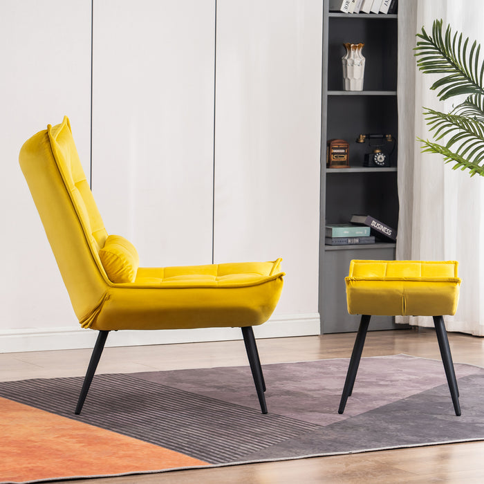 Mcombo Accent Chair with Ottoman, Velvet Modern Tufted Wingback Club Chair, Upholstered Leisure Chairs with Metal Legs for Bedroom Living Room 4079