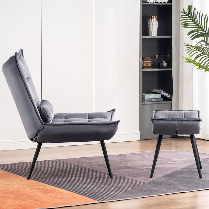 Mcombo Accent Chair with Ottoman, Velvet Modern Tufted Wingback Club Chair, Upholstered Leisure Chairs with Metal Legs for Bedroom Living Room 4079