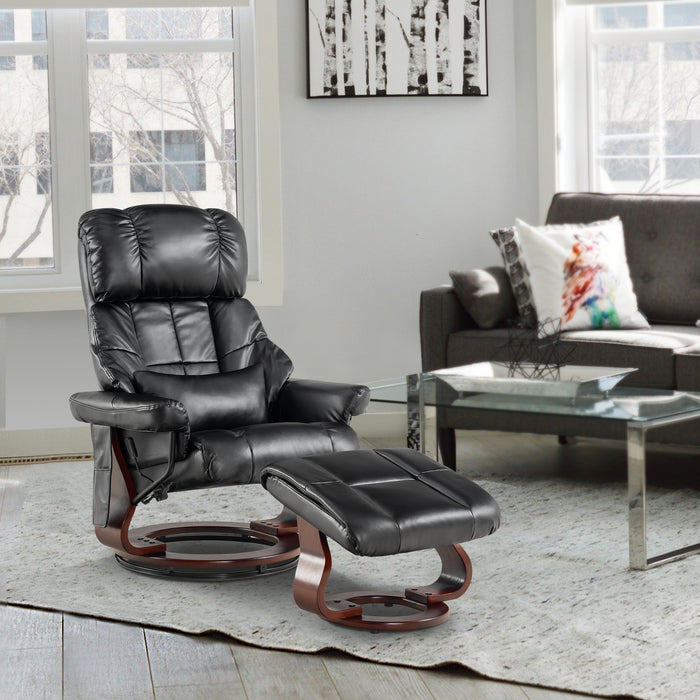 Mcombo Recliner with Ottoman Reclining Chair with Massage and Lumbar Pillow, 360 Degree Swivel Wood Base, Faux Leather 9068