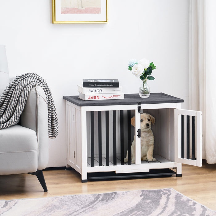 Mcombo Wooden Dog Crate Furniture End Table with Door, No Assembly Portable Foldable Pet Crate Dog Kennel Indoor with Removable Tray