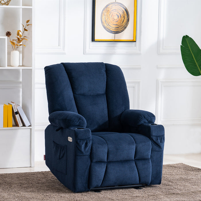 Mcombo Electric Power Recliner Chair with Massage & Heat, Extended Footrest, USB Ports, 2 Side Pockets, Cup Holders, Plush Fabric 8015