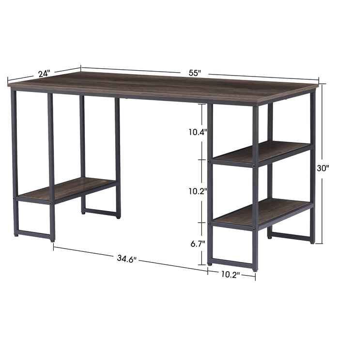 Mcombo Computer Desk Office Desk with 3-Tier Shelves, White Desk for Small Space, Gaming Desk with CPU Stand 6090-DP-114RBL/140MBL/140VIN