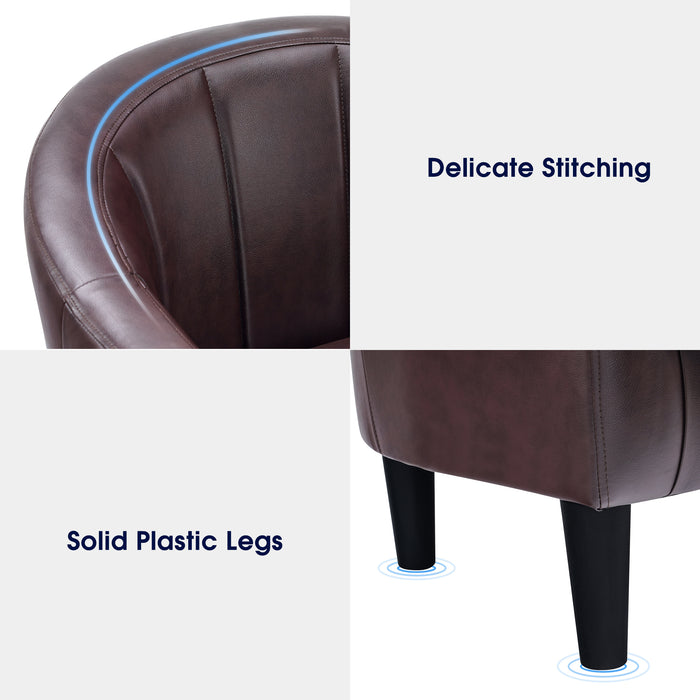 Mcombo Accent Club Chair, Barrel Chair with Ottoman, Faux Leather Arm Chair for Living Room Bedroom, Small Space 4022