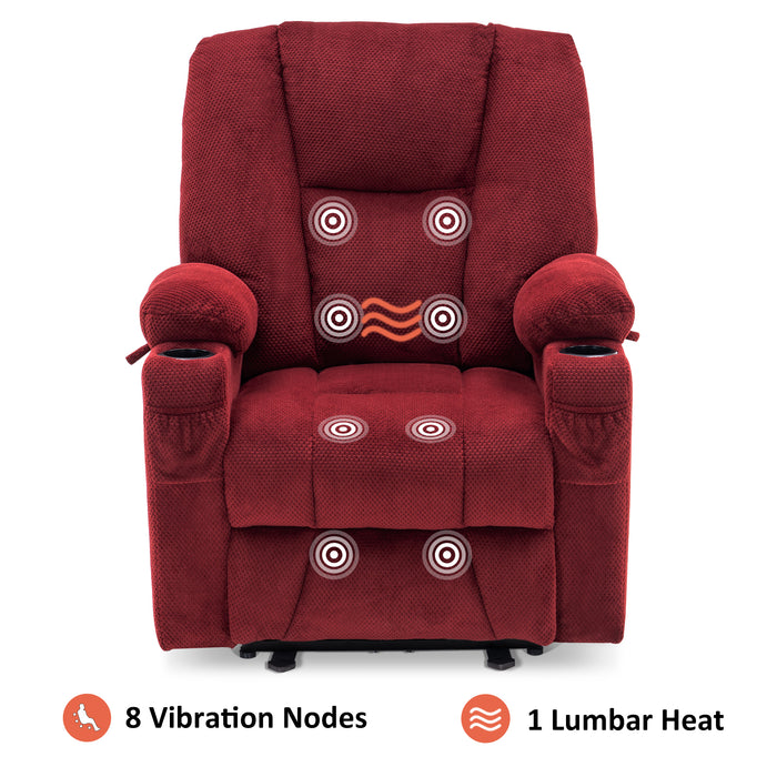 Mcombo Electric Power Recliner Chair with Massage & Heat, Extended Footrest, USB Ports, 2 Side Pockets, Cup Holders, Plush Fabric 8015