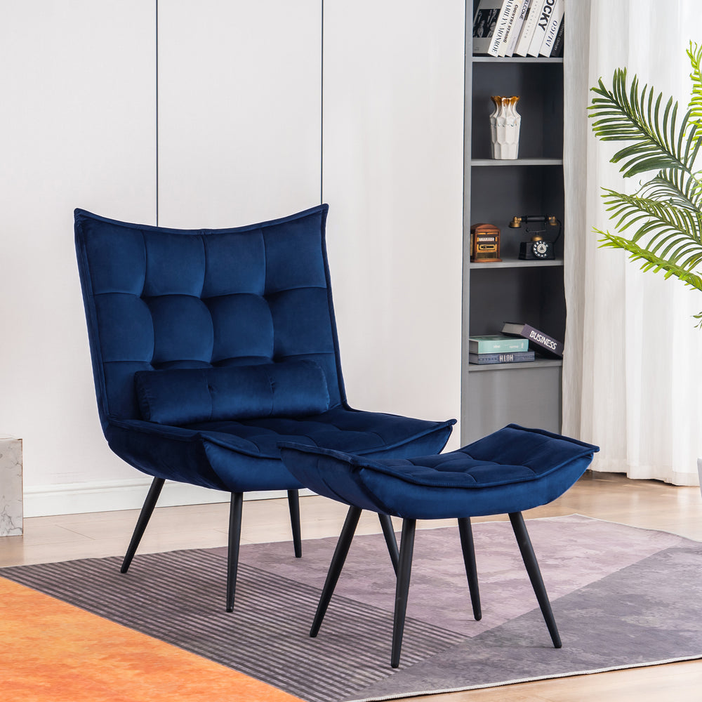 Mcombo Accent Chair with Ottoman, Velvet Modern Tufted Wingback Club Chair, Upholstered Leisure Chairs with Metal Legs for Bedroom Living Room 4079