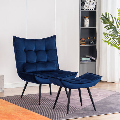 Mcombo Accent Chair with Ottoman, Velvet Modern Tufted Wingback Club Chair, Upholstered Leisure Chairs with Metal Legs for Bedroom Living Room 4079