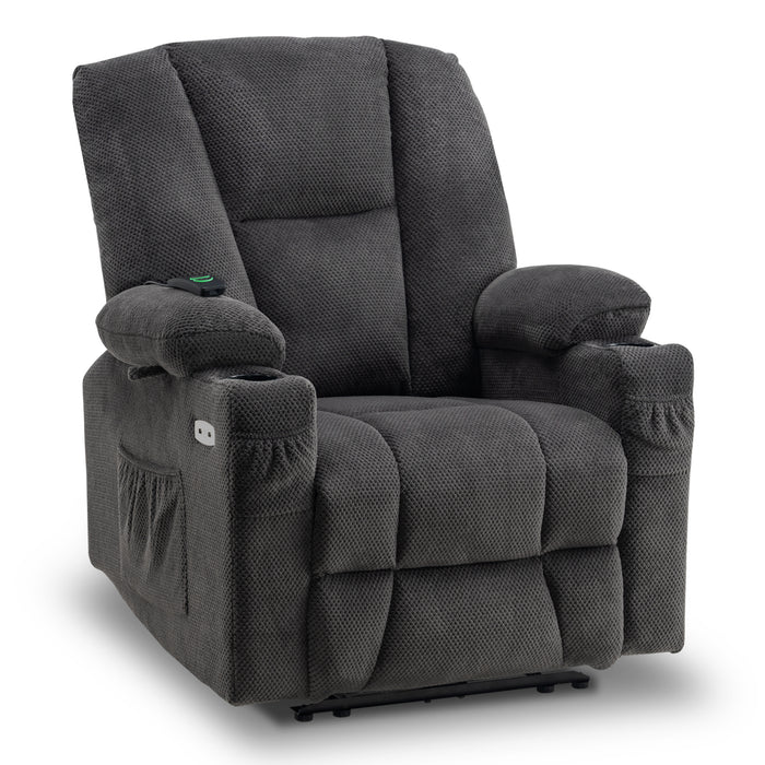 Mcombo Electric Power Recliner Chair with Massage & Heat, Extended Footrest, USB Ports, 2 Side Pockets, Cup Holders, Plush Fabric 8015