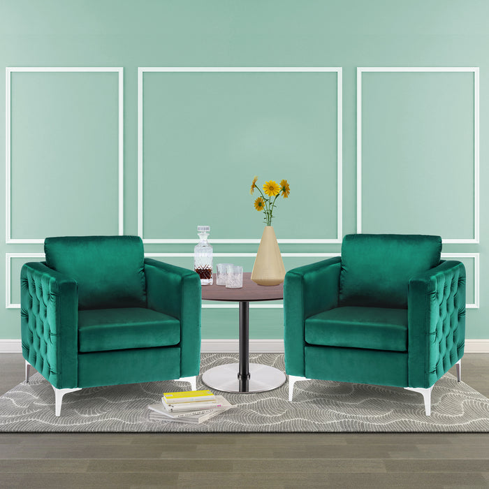Mcombo Velvet Accent Club Chair, Upholstered Tufted Button Single Sofa Chair, with Silver Metal Legs, Modern Armchair for Living Room Bedroom 4066