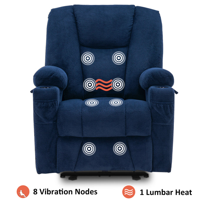 Mcombo Electric Power Recliner Chair with Massage & Heat, Extended Footrest, USB Ports, 2 Side Pockets, Cup Holders, Plush Fabric 8015