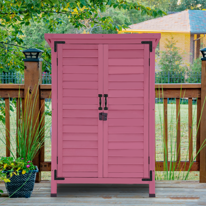 Mcombo Outdoor Wood Storage Cabinet, Small Size Garden Wooden Tool Shed with Double doors, Outside Tools Cabinet for Backyard (24.6”x 18.3”x38.2”) 6059-0985CR