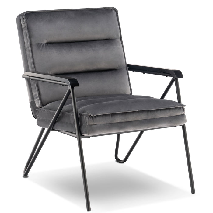 Mcombo Accent Chair with Ottoman, Velvet Modern Tufted Curved Backrest Club Chair, Upholstered Leisure Chairs with Metal Legs for Bedroom Living Room 4750/4747