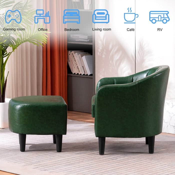 Mcombo Accent Club Chair, Barrel Chair with Ottoman, Faux Leather Arm Chair for Living Room Bedroom, Small Space 4022