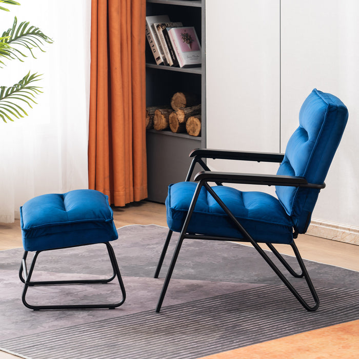 Mcombo Accent Chair with Ottoman, Velvet Modern Tufted Curved Backrest Club Chair, Upholstered Leisure Chairs with Metal Legs for Bedroom Living Room 4750/4747