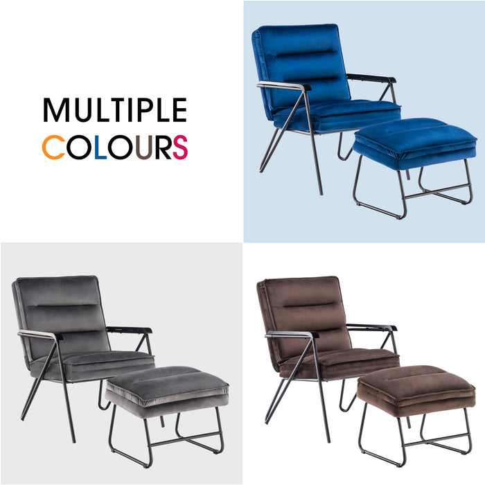 Mcombo Accent Chair with Ottoman, Velvet Modern Tufted Curved Backrest Club Chair, Upholstered Leisure Chairs with Metal Legs for Bedroom Living Room 4750/4747